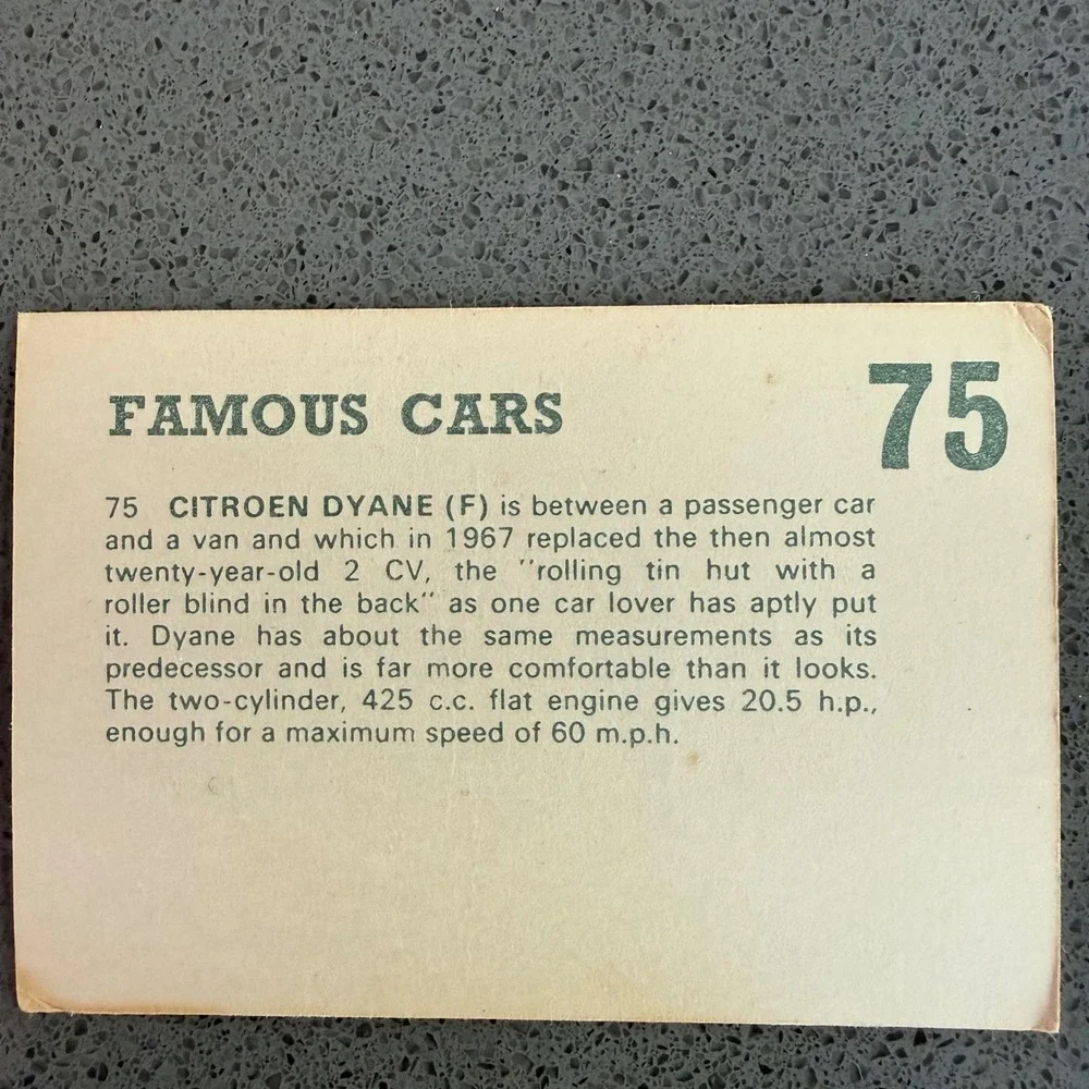 Vintage 1971 Famous Cars Trading Cards Lot -‎ Citroen, Fiat, Volga, Violence